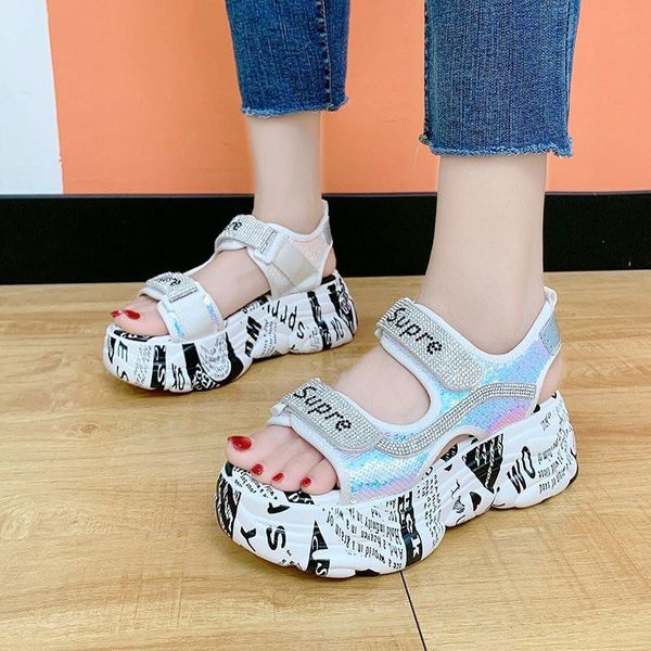dress shoes 2021 summer women platform sandals fashion rhinestones design 7cm increasing thick sole casual female, Black
dress shoes 2021 summer women platform sandals fashion rhinestones design 7cm increasing thick sole casual female, Black