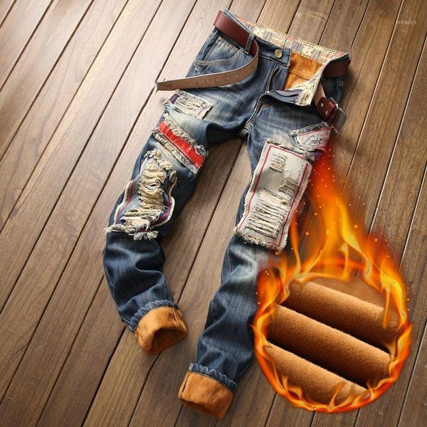 men's plus velvet ripped winter jeans male trendy fashion keep warm designer hole fleece denim pants pantalones de hombre1, Blue
men's plus velvet ripped winter jeans male trendy fashion keep warm designer hole fleece denim pants pantalones de hombre1, Blue