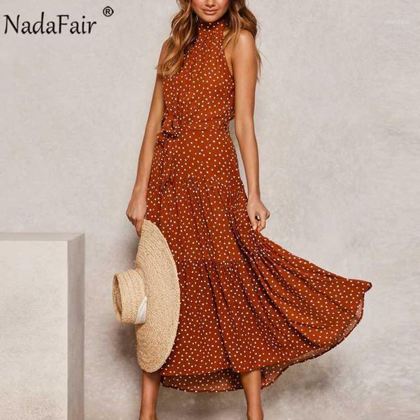 nadafair a-line halter sleeveless black white summer beach long dress with belt boho maxi polka dot dresses women1, Black;gray
nadafair a-line halter sleeveless black white summer beach long dress with belt boho maxi polka dot dresses women1, Black;gray