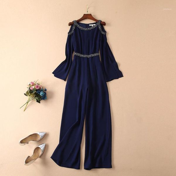european and american women's fashion 2019 spring new style long-sleeved off-the-shoulder heavy duty beaded jumpsuit1, Black;white
european and american women's fashion 2019 spring new style long-sleeved off-the-shoulder heavy duty beaded jumpsuit1, Black;white