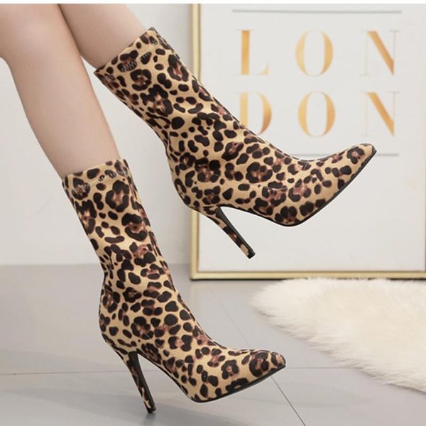 fashion boots women thin high heels ladies booties pointed toe leopard print stretch ankle boots female sewing woman shoes, Black
fashion boots women thin high heels ladies booties pointed toe leopard print stretch ankle boots female sewing woman shoes, Black