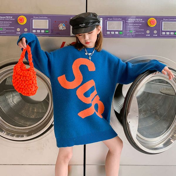 long girls' sweater foreign sle alphabet winter 2020 children's clothing kzzw, Blue
long girls' sweater foreign sle alphabet winter 2020 children's clothing kzzw, Blue