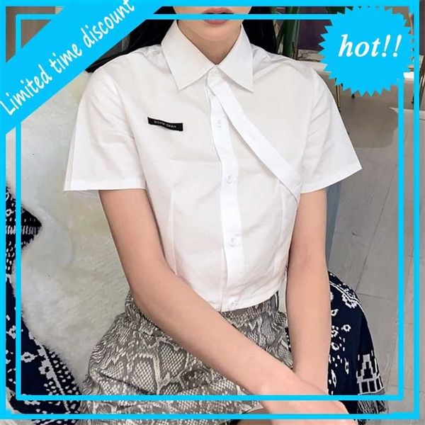 2021 style summer new solid short sleeve lapel cardigan label t-shirt for women, White
2021 style summer new solid short sleeve lapel cardigan label t-shirt for women, White