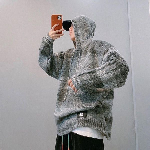sweater men's hooded hong kong style loose pullover korean personality trend mixed color striped sweater men's t-shirt, White;black
sweater men's hooded hong kong style loose pullover korean personality trend mixed color striped sweater men's t-shirt, White;black