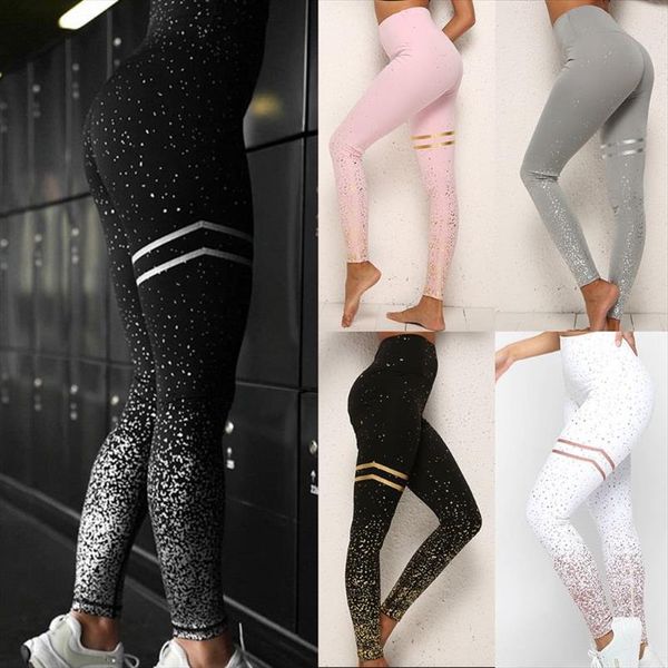 women high waist leggings stamping gold glitter workout butt lift trouser lady athletic fitness sport dotted slim long pants, Black
women high waist leggings stamping gold glitter workout butt lift trouser lady athletic fitness sport dotted slim long pants, Black