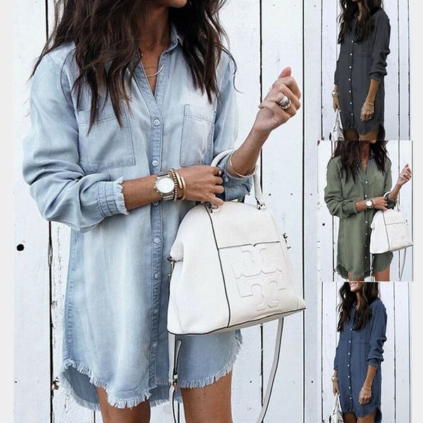 fashion fringed denim shirt women casual solid color lapel street, White
fashion fringed denim shirt women casual solid color lapel street, White