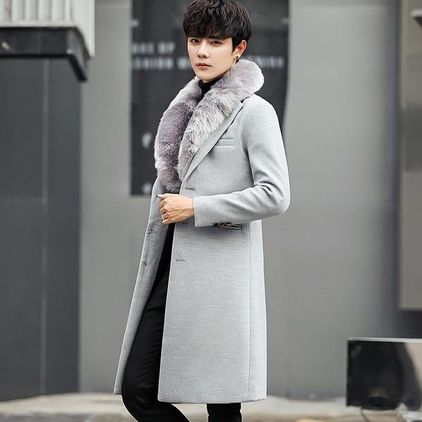 men's wool & blends 2021 men winter woolen fur collar long coat warm outwear slim trench chaqueta invierno hombre, Black
men's wool & blends 2021 men winter woolen fur collar long coat warm outwear slim trench chaqueta invierno hombre, Black