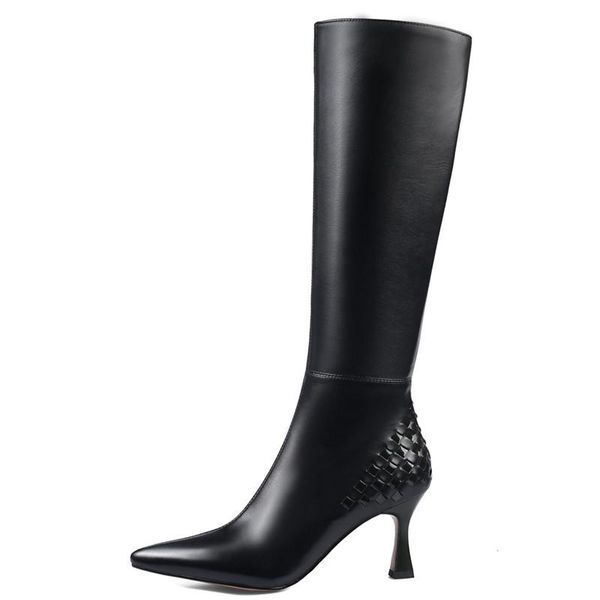 2020 new woven genuine leather knight boots pointed toe stiletto fashion zipper and boots winter high, Black
2020 new woven genuine leather knight boots pointed toe stiletto fashion zipper and boots winter high, Black