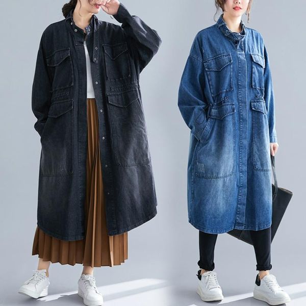 women's trench coats denim jacket windbreaker jeans long coat women autumn large pocket loose cardigan plus size vintage mujer chaqueta, Tan;black
women's trench coats denim jacket windbreaker jeans long coat women autumn large pocket loose cardigan plus size vintage mujer chaqueta, Tan;black