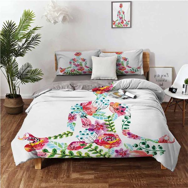 silhouette in lotus pose with blooming watercolor flowers green leaves body and mindbedding 3-piece set
silhouette in lotus pose with blooming watercolor flowers green leaves body and mindbedding 3-piece set