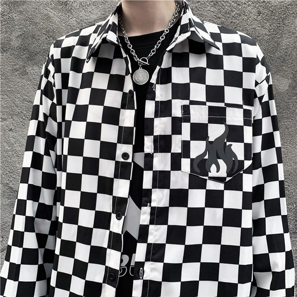 2021 harajuku checkerboard women streetwear fashion luminous flame loose long sleeve blouse vintage man shirt eld1, White
2021 harajuku checkerboard women streetwear fashion luminous flame loose long sleeve blouse vintage man shirt eld1, White