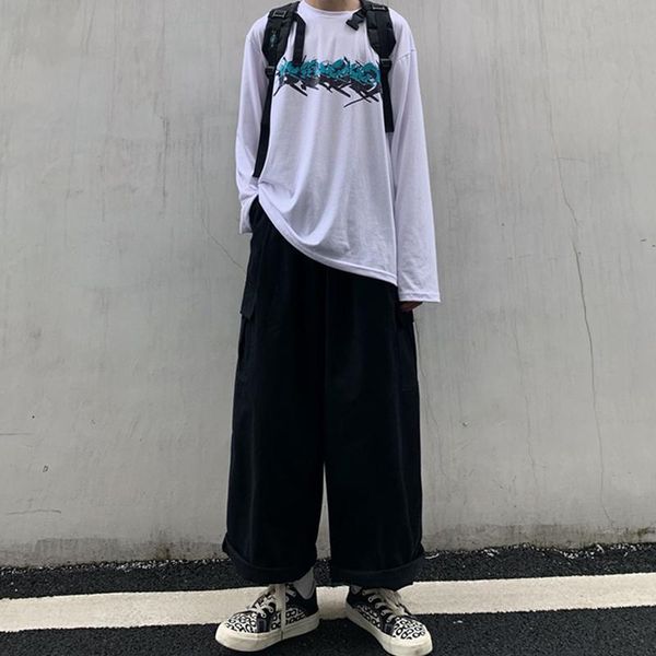 overalls women's 2020 new retro japanese white wide leg pants loose and slim, Black