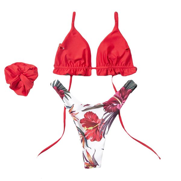 women's split red flower printing bikini sets swimsuit under open back swimwear with headband maillot de bain #11, White;black
women's split red flower printing bikini sets swimsuit under open back swimwear with headband maillot de bain #11, White;black