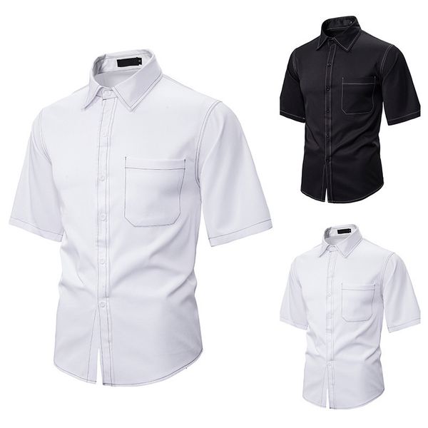2020 spring and summer new fashion european men's casual short sleeve loose dark shirt men, White;black
2020 spring and summer new fashion european men's casual short sleeve loose dark shirt men, White;black