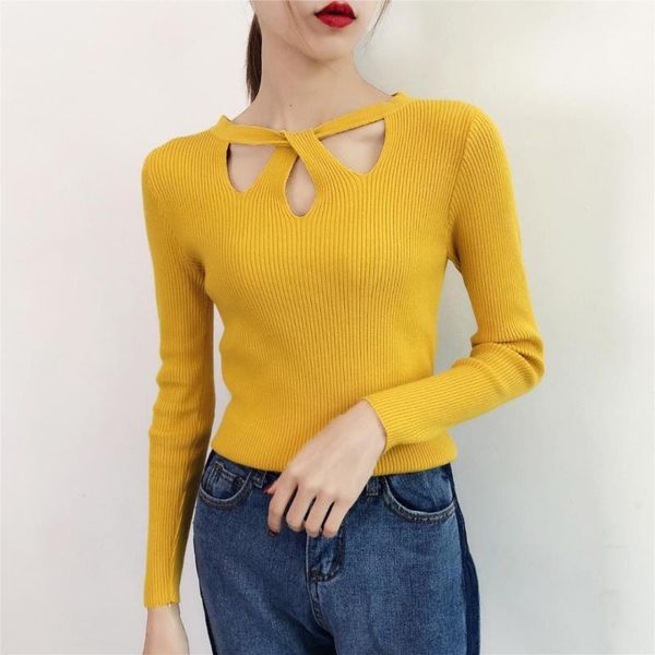 2019 autumn korean slim knitted sweaters women criss-cross hollow out long sleeve pullovers female pure color basic 1, White;black 
2019 autumn korean slim knitted sweaters women criss-cross hollow out long sleeve pullovers female pure color basic 1, White;black