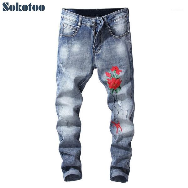 sokotoo men's red flower embroidery jeans fashion slim embroidered stretch blue denim pants1
sokotoo men's red flower embroidery jeans fashion slim embroidered stretch blue denim pants1