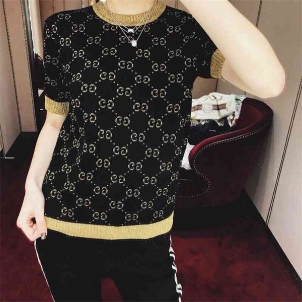 [star same knitted short sleeved gold double letter loose heavy industry flash silk european fashion women's t-shirt, White;black
[star same knitted short sleeved gold double letter loose heavy industry flash silk european fashion women's t-shirt, White;black
