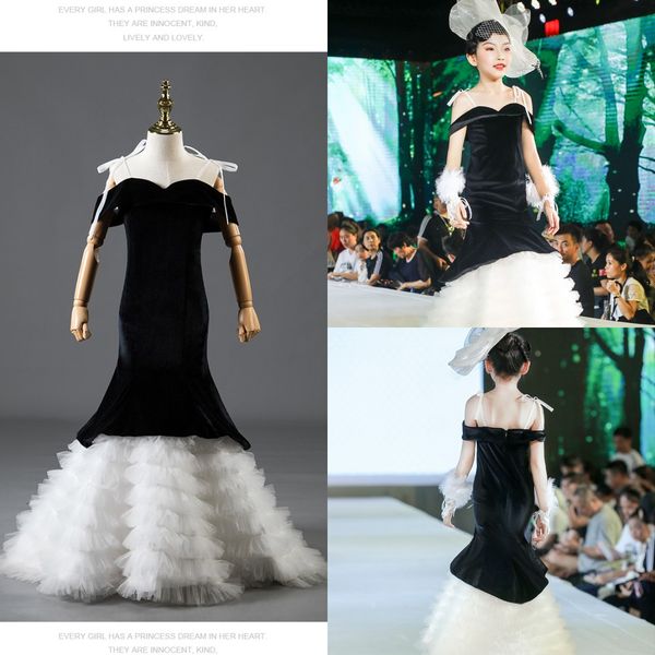 black and white mermaid pageant dresses little girls off the shoulder ruffles velvet teenager party dress prom graduation dress kids, White;blue
black and white mermaid pageant dresses little girls off the shoulder ruffles velvet teenager party dress prom graduation dress kids, White;blue