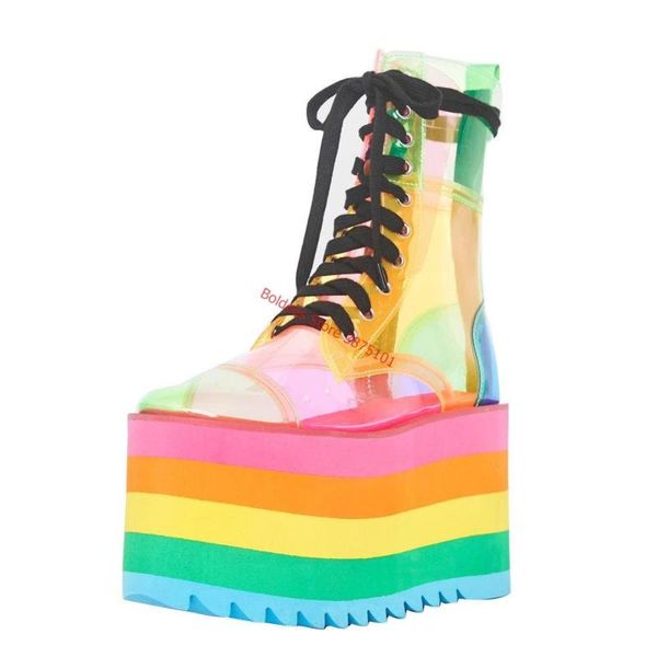 rainbow colored heel boots women ankle boots high platform clear pvc lace up party shoes woman height increased boats mujer, Black
rainbow colored heel boots women ankle boots high platform clear pvc lace up party shoes woman height increased boats mujer, Black