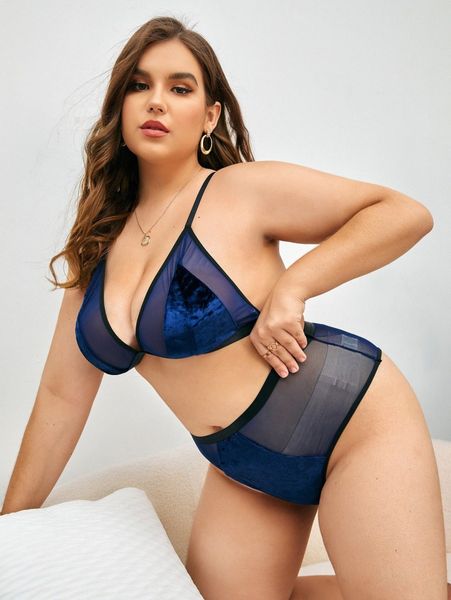 plus sheer mesh lingerie set c3ws#, Black;white 
plus sheer mesh lingerie set c3ws#, Black;white