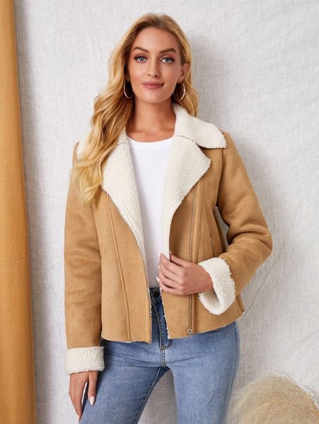 emery rose teddy lined suede moto jacket k8u8#, Black;brown
emery rose teddy lined suede moto jacket k8u8#, Black;brown