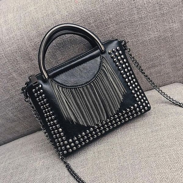 punk style women bag handle pu leather handbag with rivet and tassel purse women's shoulder bags small cross body bag chain
punk style women bag handle pu leather handbag with rivet and tassel purse women's shoulder bags small cross body bag chain