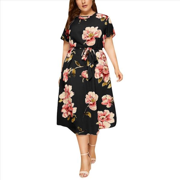 womens casual plus size o neck short sleeve print waist strap dress boho beach dress floral print vestidos verano 2021 30 25, Black;gray
womens casual plus size o neck short sleeve print waist strap dress boho beach dress floral print vestidos verano 2021 30 25, Black;gray