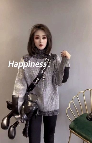 autumn 2021 and winter new vintage variegated turtleneck thick needle loose woman's knitted sweater kkqp, White;black
autumn 2021 and winter new vintage variegated turtleneck thick needle loose woman's knitted sweater kkqp, White;black