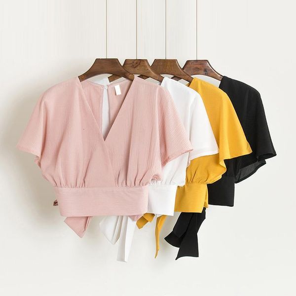 summer v-neck shirts backless bowtie lace up chiffon blouses high waist short batwing sleeved tank 2018 spring, White
summer v-neck shirts backless bowtie lace up chiffon blouses high waist short batwing sleeved tank 2018 spring, White