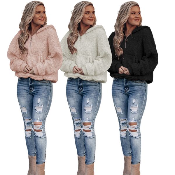 women's hoodies fall winter hooded half zipper lamb wool women's clothing pure color casual pullover long-sleeved sweater, Black
women's hoodies fall winter hooded half zipper lamb wool women's clothing pure color casual pullover long-sleeved sweater, Black