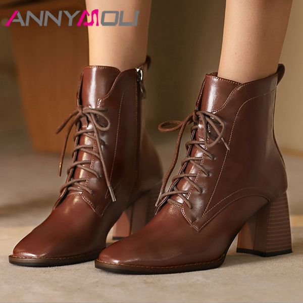 boots annymoli genuine leather high heel ankle women shoes square toe thick heels zipper lace up short female autumn black
boots annymoli genuine leather high heel ankle women shoes square toe thick heels zipper lace up short female autumn black