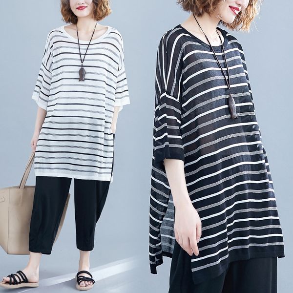 2020 summer new literary large size women's loose and thin ice silk stripe medium length hook ribbont-shirt ribbonflower hollowed out t, White;black
2020 summer new literary large size women's loose and thin ice silk stripe medium length hook ribbont-shirt ribbonflower hollowed out t, White;black
