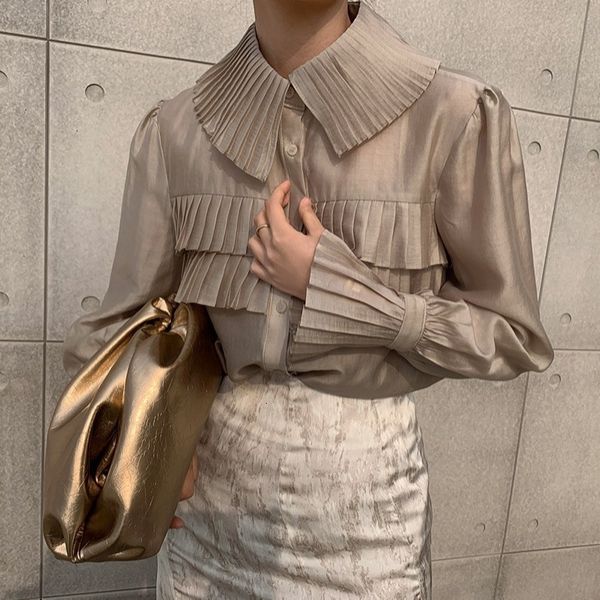 2021 new style chic women's solid shirts plied single breasted puff sleeves female blouse elegant office shirt fine spring fall zal2, White
2021 new style chic women's solid shirts plied single breasted puff sleeves female blouse elegant office shirt fine spring fall zal2, White