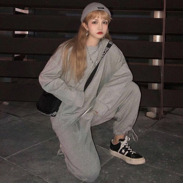 корейская версия chaochun осень корейского два-piececasual две piecesports костюм отдыха просто поддельный два куска свитера потерять широку, Gray 
корейская версия chaochun осень корейского два-piececasual две piecesports костюм отдыха просто поддельный два куска свитера потерять широку, Gray