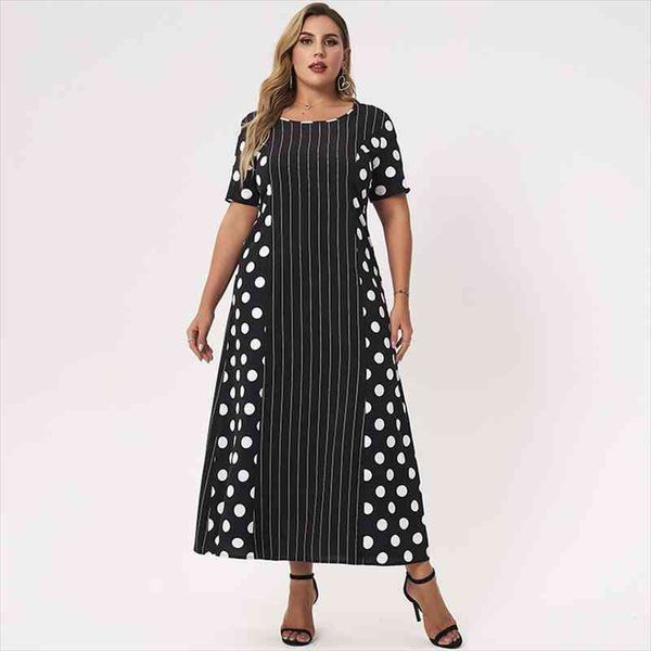 summer products for ladies large size loose casual round neck short sleeve stitching polka dot stripe a-line black long dres, Black;gray
summer products for ladies large size loose casual round neck short sleeve stitching polka dot stripe a-line black long dres, Black;gray