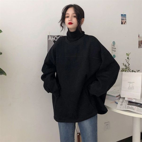 plus 2021 new velvet quilled high neck loose gray female sweater retro lazy wind jacket r046, Black
plus 2021 new velvet quilled high neck loose gray female sweater retro lazy wind jacket r046, Black