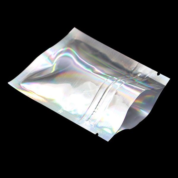 200pcs Laser Design Aluminum Foil Zip Lock Packaging Bags Reclosable Mylar Foil Retail Food Packing Pouch Grocery Pack Bbyeii