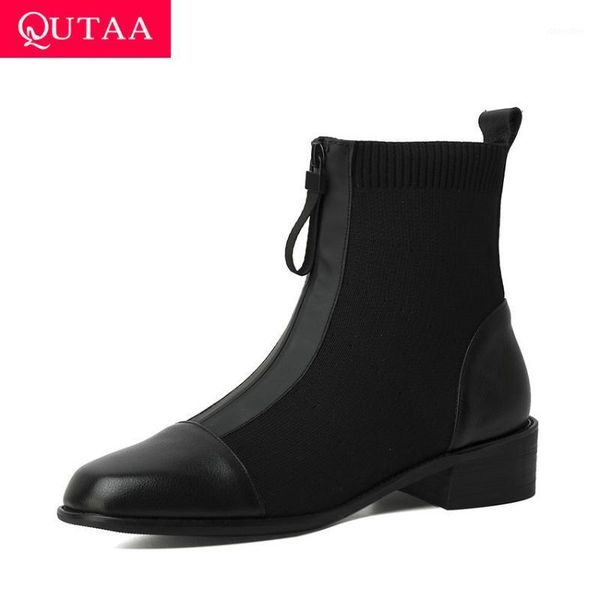 boots qutaa 2021 cow leather knitting ankle round toe autumn winter women shoes front zipper square heel short size 34-391, Black
boots qutaa 2021 cow leather knitting ankle round toe autumn winter women shoes front zipper square heel short size 34-391, Black