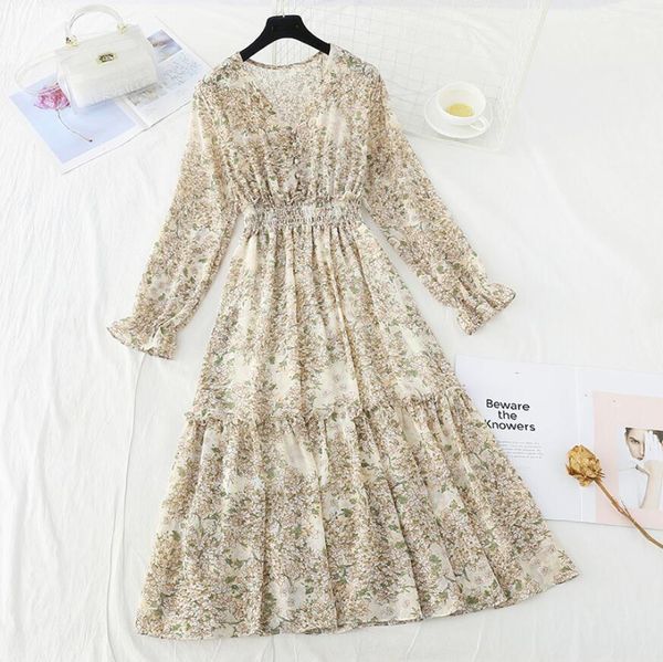 2021 new vintage long sleeve floral print girly new fall sweet neck thin chiffon elegant dress midi party, Black;gray
2021 new vintage long sleeve floral print girly new fall sweet neck thin chiffon elegant dress midi party, Black;gray