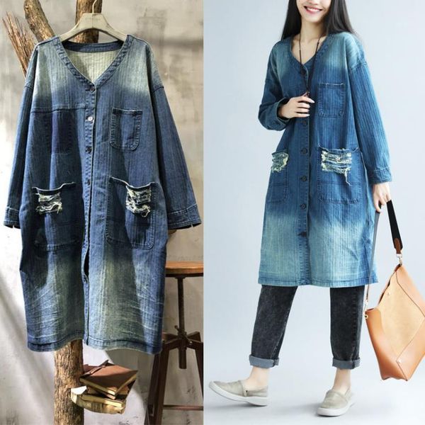 2020 new denim long coat for women plus size loose jeans outerwear long sleeve single-breasted printed holes coat1, Tan;black
2020 new denim long coat for women plus size loose jeans outerwear long sleeve single-breasted printed holes coat1, Tan;black