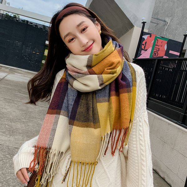 2020 rainbow scarf women's korean version versatile cashmere shawl plaid thickened long student's autumn and winter bib, Blue;gray
2020 rainbow scarf women's korean version versatile cashmere shawl plaid thickened long student's autumn and winter bib, Blue;gray