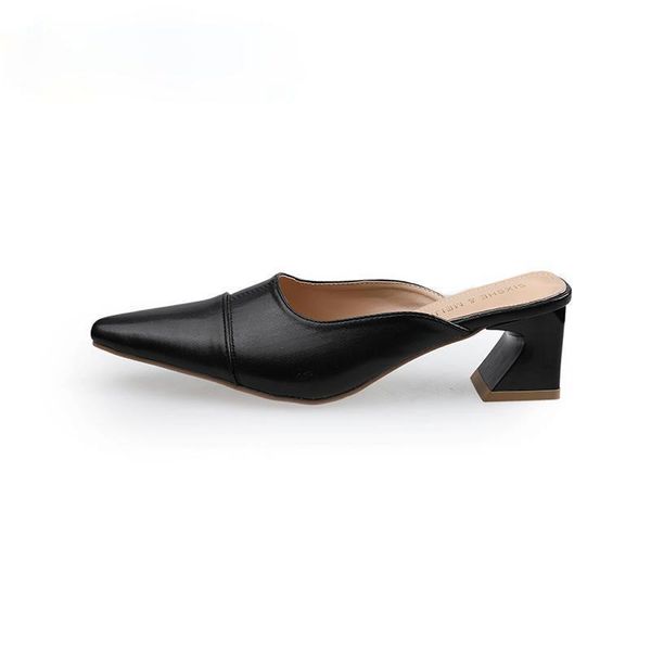 women high heel slippers pointed toe summer leather mature elegant female outside square heel slippers fashion shoes, Black
women high heel slippers pointed toe summer leather mature elegant female outside square heel slippers fashion shoes, Black