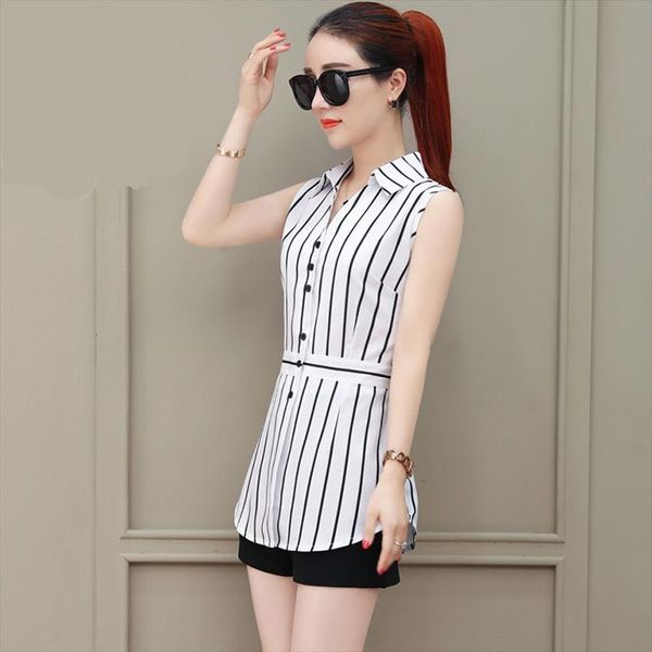 women spring summer long style chiffon blouses shirts lady casual sleeveless striped turn down collar blusas df1927, White
women spring summer long style chiffon blouses shirts lady casual sleeveless striped turn down collar blusas df1927, White