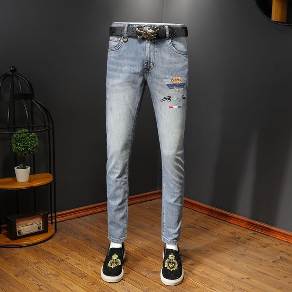 light luxury printed embroidered jeans men's slim feet trend 2022 spring and summer high-end washed casual pants, Blue
light luxury printed embroidered jeans men's slim feet trend 2022 spring and summer high-end washed casual pants, Blue