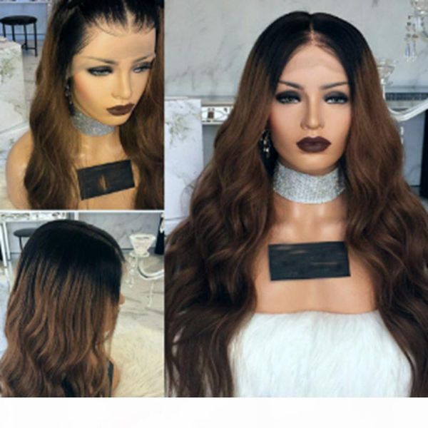 ombre brown long body wave hair glueless heat resistant synthetic lace front wigs 24inches fashion women wig with baby hair, Black
ombre brown long body wave hair glueless heat resistant synthetic lace front wigs 24inches fashion women wig with baby hair, Black