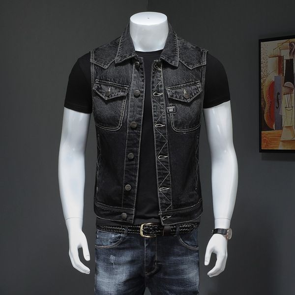 european and american boutique tough guy motorcycle black gradient mens denim vest sleeveless waistcoat item no. mj8146-p140, Black;brown
european and american boutique tough guy motorcycle black gradient mens denim vest sleeveless waistcoat item no. mj8146-p140, Black;brown