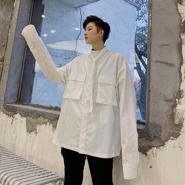 men's casual shirts male streetstyle fashion retro dress men stand collar tie long sleeve shirt, White;black
men's casual shirts male streetstyle fashion retro dress men stand collar tie long sleeve shirt, White;black
