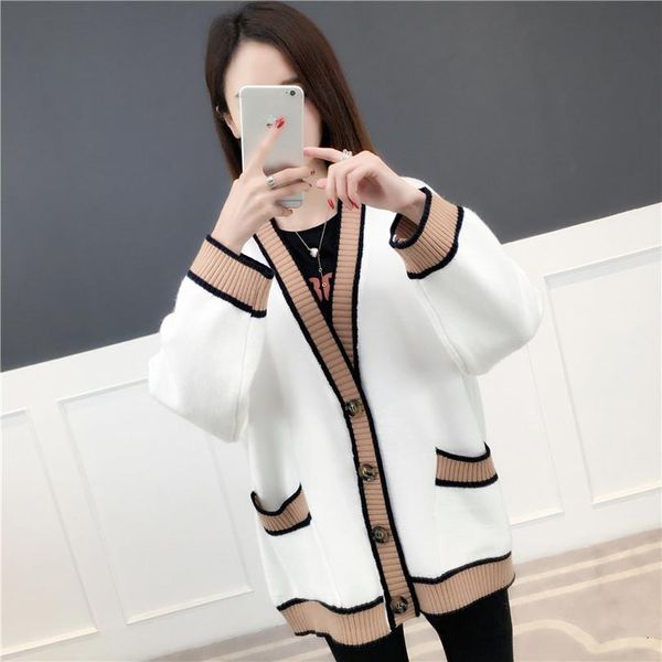 female big v neck cardigans loose lazy style casual winter patchwork sweaters drop shipping, White;black
female big v neck cardigans loose lazy style casual winter patchwork sweaters drop shipping, White;black
