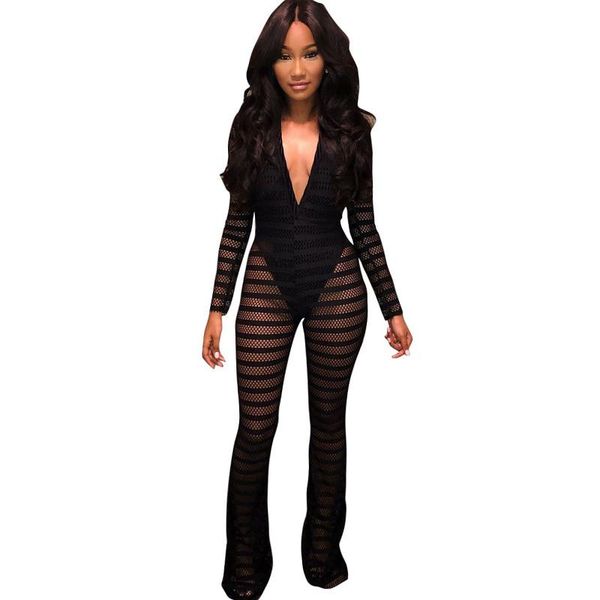 women's jumpsuits & rompers striped sheer mesh jumpsuit with lining women long sleeves deep v- neck wide leg romper clubwear party over, Black;white
women's jumpsuits & rompers striped sheer mesh jumpsuit with lining women long sleeves deep v- neck wide leg romper clubwear party over, Black;white
