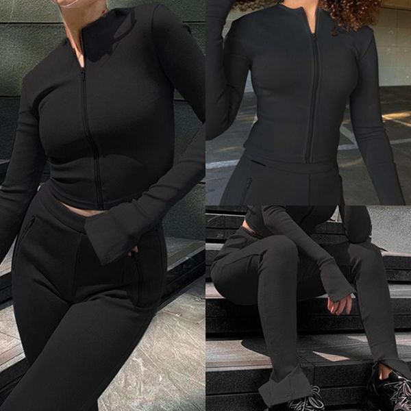 running sets 2 piece set women activewear zipper crop leggings fitness elastic ladies tracksuit female, Black;blue
running sets 2 piece set women activewear zipper crop leggings fitness elastic ladies tracksuit female, Black;blue